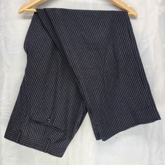 Nicolo Contarini Pinstripe Wool Dress Pants  36×29 Charcoal Slacks Flat Front - Picture 2 of 7